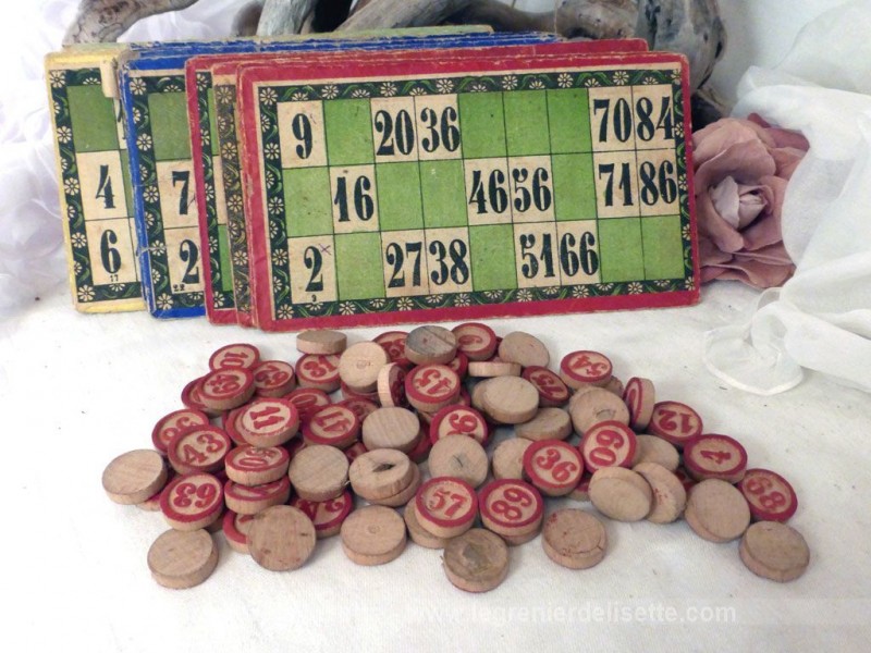 Ancien jeu de loto aux jetons rouge | Le Grenier de Lisette