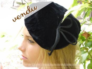Chapeau velours ras noir avec noeud pour petite taille
