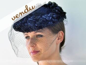 Superbe chapeau sisal noir et sa voilette