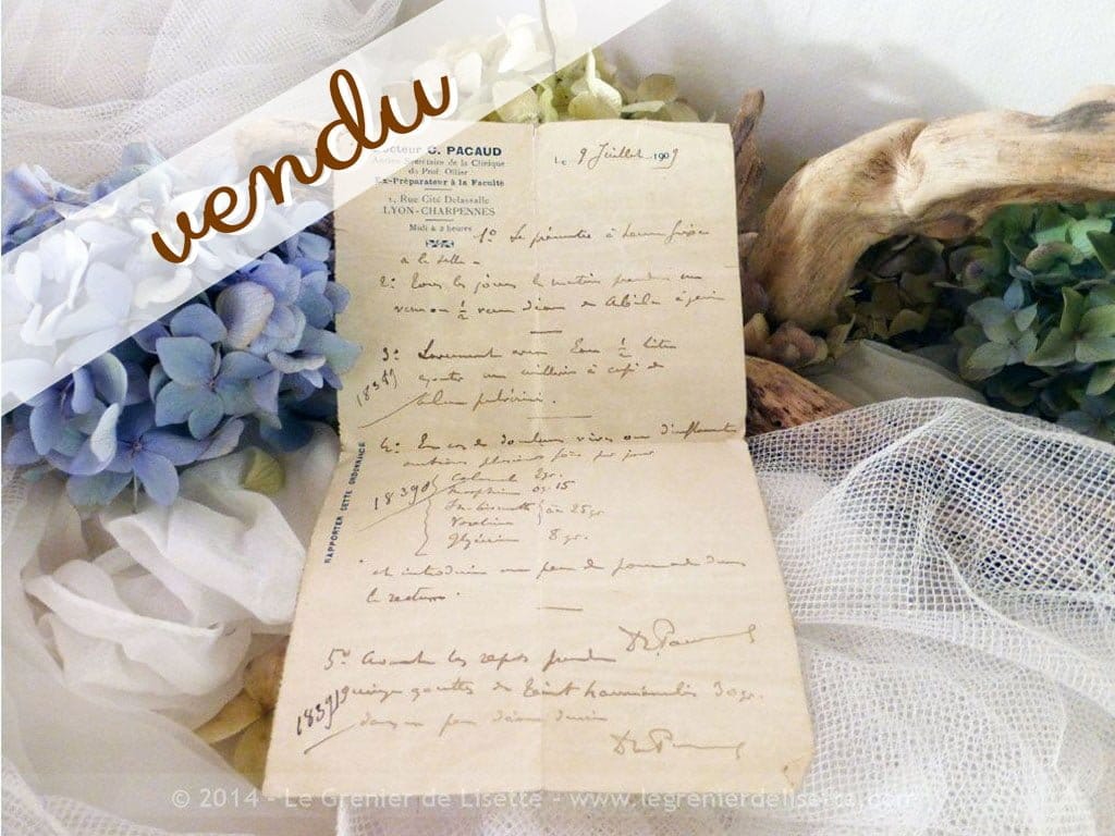 Ancienne ordonnance médicale de 1909