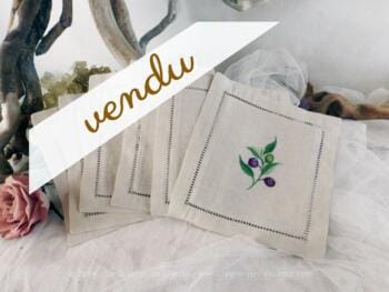 6 pochettes range serviettes en lin avec broderie d'olivier