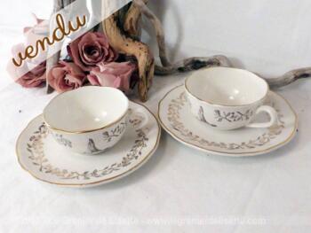 Duo de tasses et soucoupes avec dessin de Canard