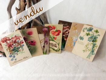 Sept cartes postales anciennes de fleurs
