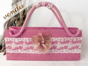 sac toile rose et dentelle vintage