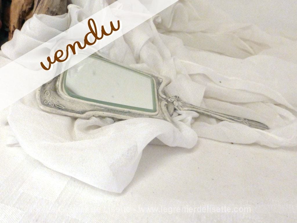 Ancien petit miroir à main en laiton, patiné shabby