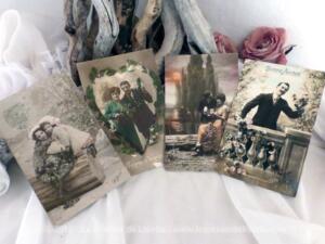 Lot de 4 cartes postales anciennes couples Bonne Année