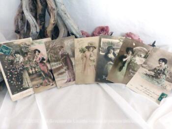 Lot de 7 cartes postales de femme de Bonne Année.