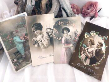 Lot de 4 cartes postales anciennes pour souhaiter une 