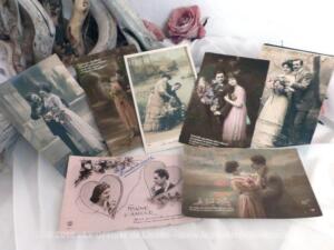 Lot de 7 cartes postales de couples amoureux