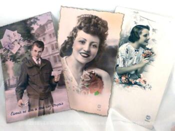 Lot de 3 cartes postales anciennes d'adultes