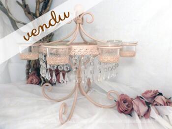 Grand support rose avec pampilles et ses 8 godets pour recevoir bougies ou autres.