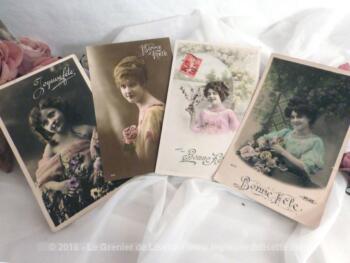 Cartes postales anciennes femmes Bonne Fête.