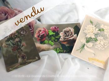 Trois cartes postales de fleurs Bonnes fêtes
