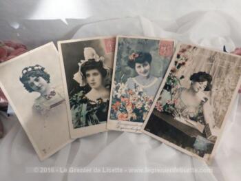 Lot de 4 cartes postales anciennes portrait de femmes XIX.