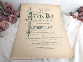 Ancienne partition musique "Agnus Dei" , médodie réligieuse par Georges Bizet, aux Editions Choudens à Paris.