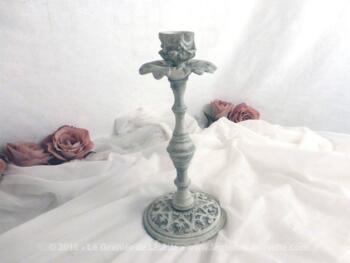 Bougeoir métal fleur patiné shabby – Image 2