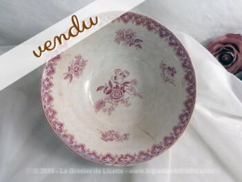 Grand bol rose faience Creil et Montereau modèle Bouquets