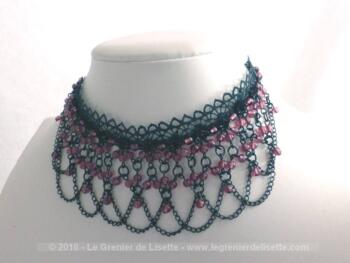 VENDU - Collier dentelle et perles roses