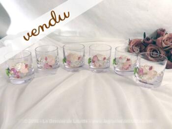 Lot de 6 verres avec pierres collées et dessins, décors fait main.