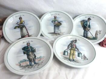 Lot de 5 assiettes Métiers du Vieux Paris en Porcelaine Tradition, CNP France.