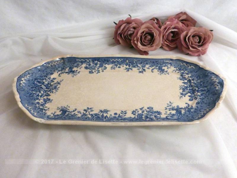 Ancien ravier rectangulaire aux fleurs bleues - Le Grenier de Lisette