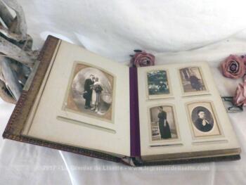 Ancien album photos en cuir, datant de la fin du XIX°, avec 13 pages et 60 photos.