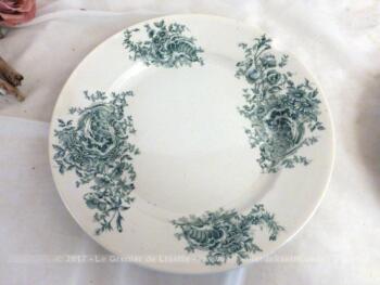 Duo d'assiettes de 22 cm de diamètre, en terre de fer aux beaux dessins de fleurs vertes, estampillées FP et modèle Lucie.