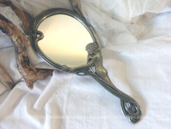 Miroir à main Style Art Déco avec décor femme nue .