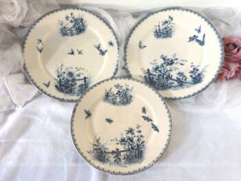 Lot de 3 assiettes aux papillons, deux assiettes plates et une assiette à dessert, modèle Tsarine de Sarreguemines.