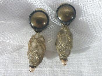 VENDU - Ancienne paire boucles d'oreille vintage verre et perles