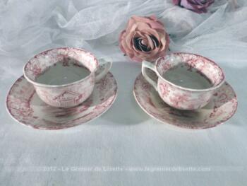 Duo de tasses à café et soucoupe shabby en porcelaine très tendance shabby.