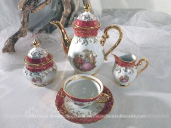 Ancienne service à thé bordeaux et or et sa tasse en porcelaine allemande dorés à l'or fin