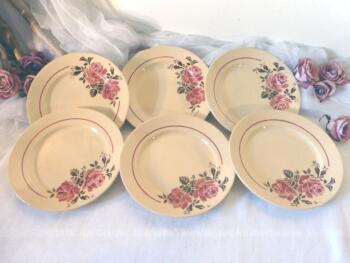 VENDU - Lot 6 anciennes assiettes fond écru aux roses