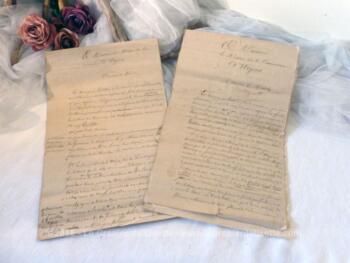 Duo d'anciens courriers manuscrits, grands format, datant de 1841.
