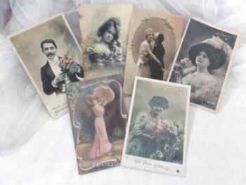 Lot de 6 cartes postales anciennes sur la tendresse 