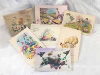 Lot de 7 cartes postales anciennes fleurs Joyeuses Pâques