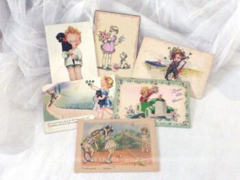 Lot de 6 cartes postales vintages, plus ou moins anciennes, représentant des d'enfants.