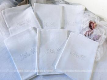 VENDU - Lot de 6 anciennes serviettes coton damassé monogrammes M et L