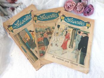 Lot de 3 anciennes revues de "Lisette". Le numéro 35 de 1931 et les numéros 1 et 6 de 1932.