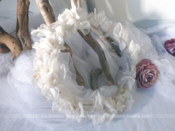 Ancienne couronne mariée avec fleurs tissus
