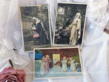 Lot de 3 anciennes cartes postales portant datant des années 30/40 sur des images religieuses.