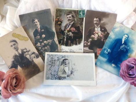Lot de 6 anciennes cartes postales de portrait d'hommes datant du début du siècle dernier.