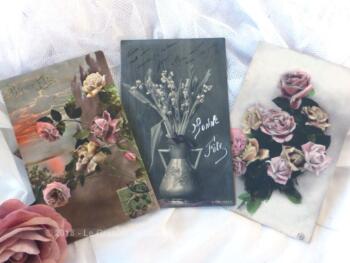 VENDU - Trois cartes postales anciennes fleurs Bonne Fête