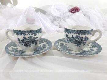 Tête à tête en porcelaine anglaise, 2 tasses et leurs sous-tasses de la marque Enoch Wedgwood Tunstall Ltd, modèle 