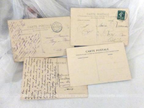 Lot de 4 anciennes cartes postales humoristiques, sous forme de dessins et datant du début des années 1900.