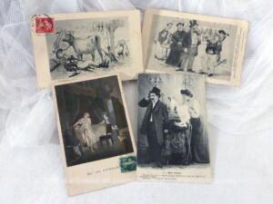 Lot de 4 anciennes cartes postales humoristiques