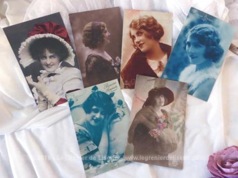 Lot de 5 cartes postales anciennes représentant des portraits de femmes du début du XX°.