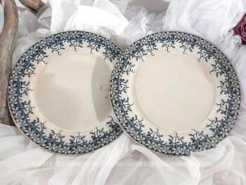 Duo d'assiettes Sarreguemines U et Cie modèle Florine avec une belle bordure de dessins bleus.