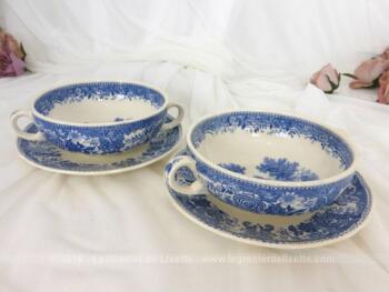 Duo de bols à bouillon style anglais avec ses 2 assiettes en porcelaine de la marque Villeroy et Boch Burgenland.