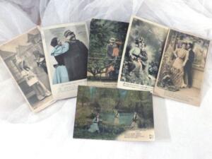 Six anciennes cartes postales de baisers
